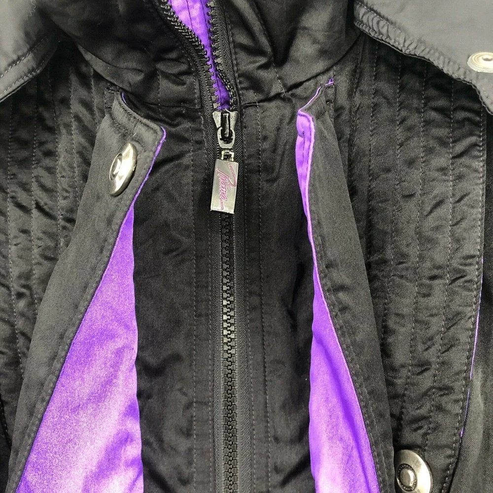 Vintage 80s Prima Womens Size M One Piece Snow Ski Suit Black Purple Hooded - Picture 7 of 12